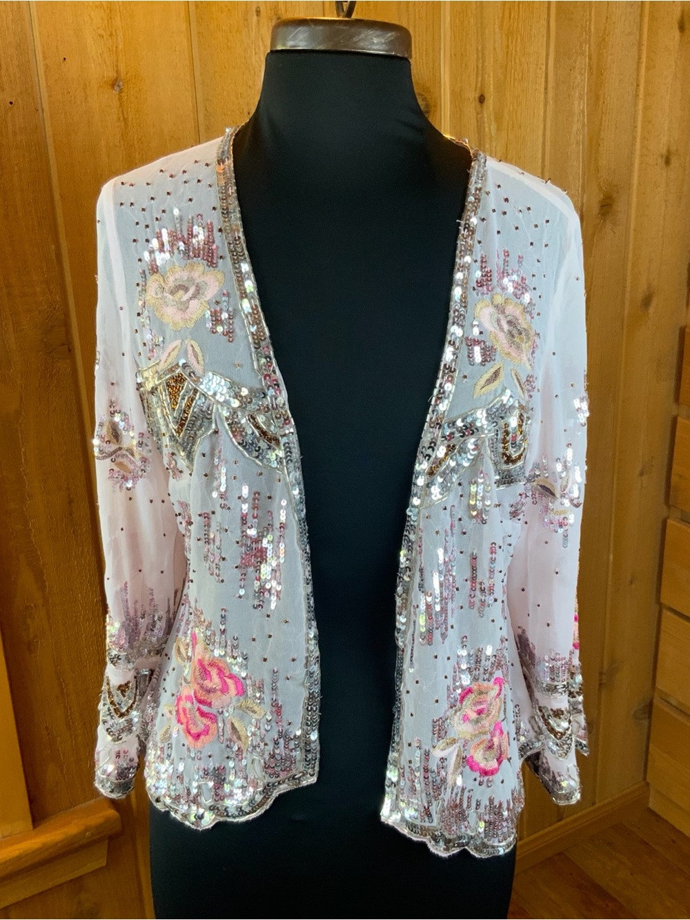 Embellished White Pink Gold Sequin Top Jacket As New Vintage style - Picture 3 of 5
